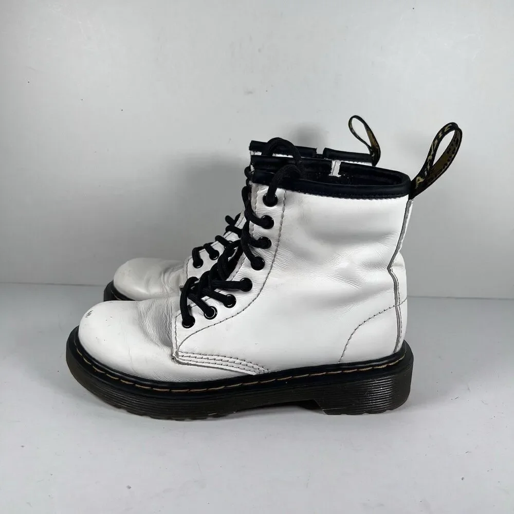 Dr. Doc Martens 1460J Lace Up White Combat Boots Youth Size 12